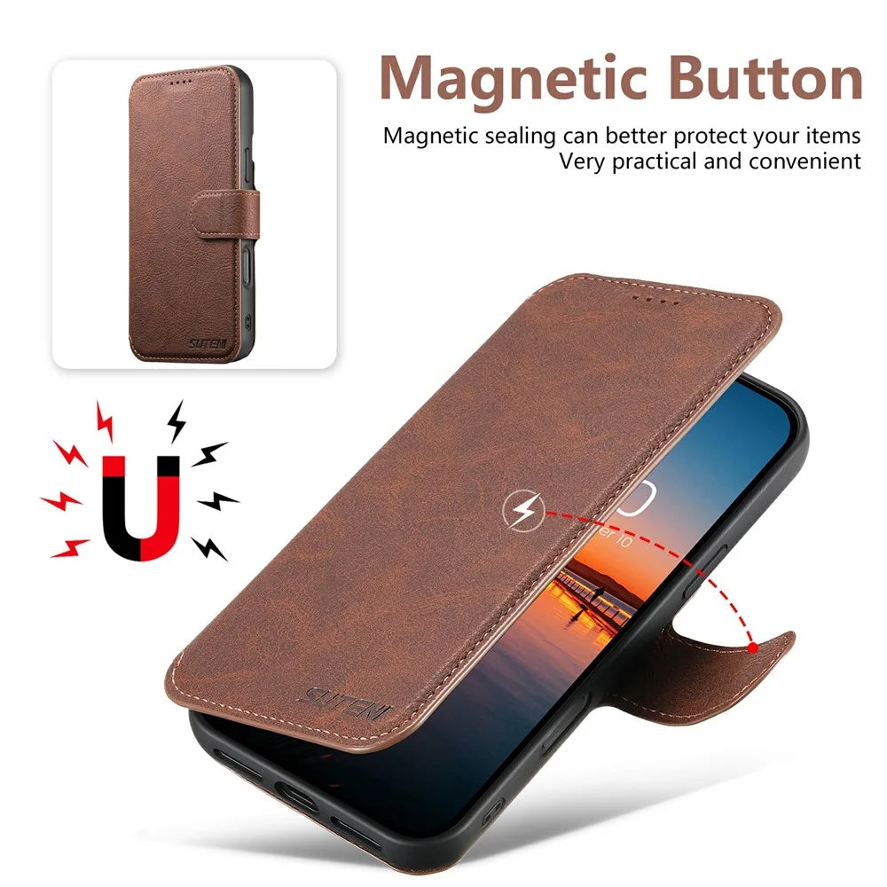 SUTENI Q-05 For iPhone 17 Case Detachable Wallet Stand Litchi Texture Leather Flip Phone Cover - Brown - 5
