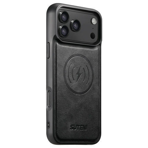 SUTENI G5 For iPhone 17 Pro Case Compatible with MagSafe Cowhide Texture Leather Back Cover - Black - 1