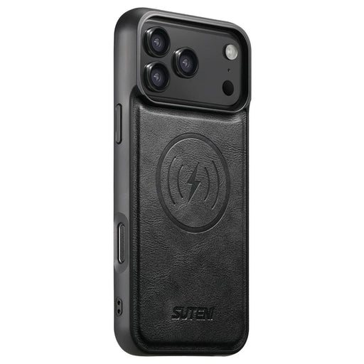 SUTENI G5 For iPhone 17 Pro Case Compatible with MagSafe Cowhide Texture Leather Back Cover - Black - 1