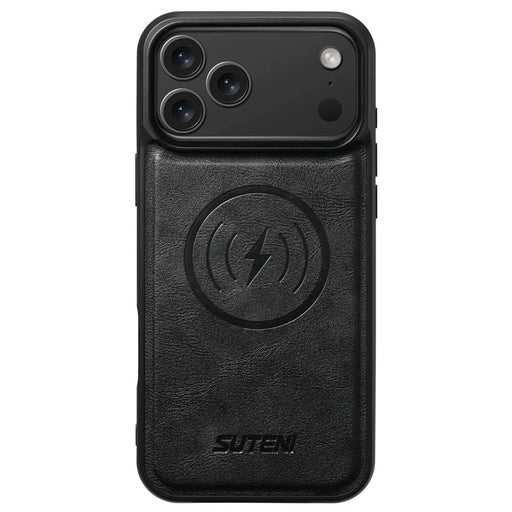 SUTENI G5 For iPhone 17 Pro Case Compatible with MagSafe Cowhide Texture Leather Back Cover - Black - 2