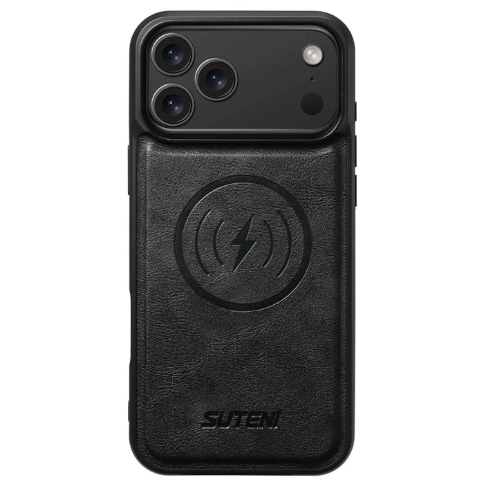 SUTENI G5 For iPhone 17 Pro Case Compatible with MagSafe Cowhide Texture Leather Back Cover - Black - 2