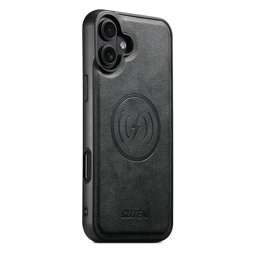 SUTENI G5 For iPhone 17 Case Compatible with MagSafe Cowhide Texture Leather Back Cover - Black - 1