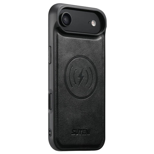 SUTENI G5 For iPhone Air Case Compatible with MagSafe Cowhide Texture Leather Back Cover - Black - 1