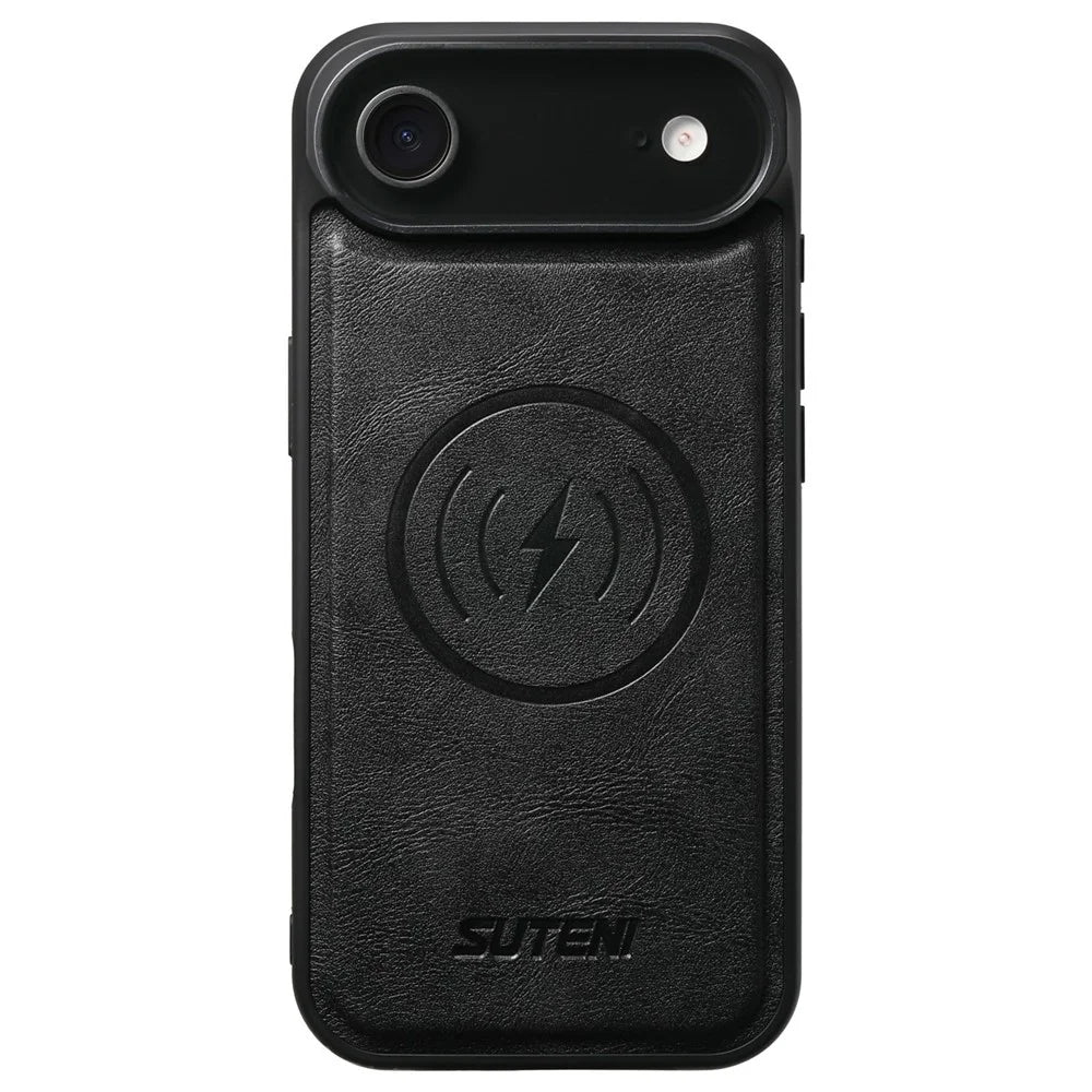 SUTENI G5 For iPhone Air Case Compatible with MagSafe Cowhide Texture Leather Back Cover - Black - 2