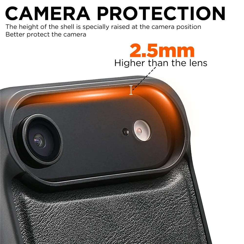 SUTENI G5 For iPhone Air Case Compatible with MagSafe Cowhide Texture Leather Back Cover - Black - 4