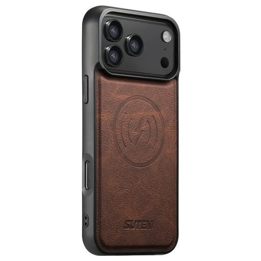 SUTENI G5 For iPhone 17 Pro Max Case Compatible with MagSafe Litchi Texture Leather Back Cover - Brown - 1