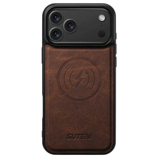 SUTENI G5 For iPhone 17 Pro Max Case Compatible with MagSafe Litchi Texture Leather Back Cover - Brown - 2