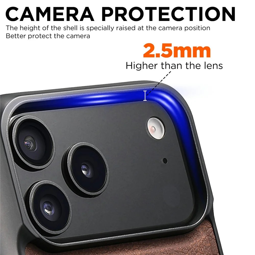 SUTENI G5 For iPhone 17 Pro Case Compatible with MagSafe Litchi Texture Leather Back Cover - Brown - 4