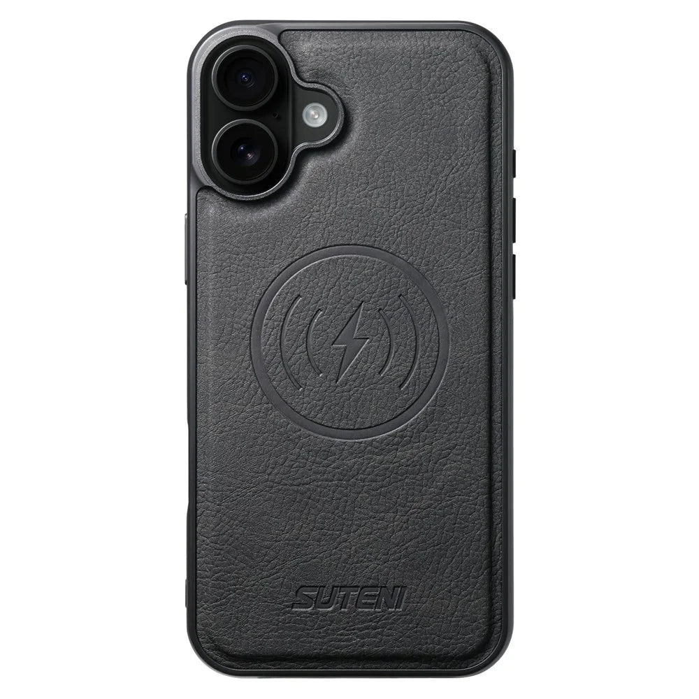 SUTENI G5 For iPhone 17 Case Compatible with MagSafe Litchi Texture Leather Back Cover - Black - 1