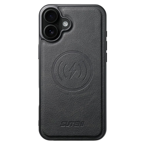 SUTENI G5 For iPhone 17 Case Compatible with MagSafe Litchi Texture Leather Back Cover - Black - 1