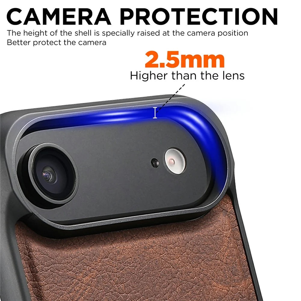 SUTENI G5 For iPhone Air Case Compatible with MagSafe Litchi Texture Leather Back Cover - Brown - 4