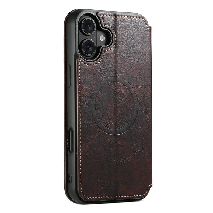 SUTENI J05 For iPhone 17 Case Compatible with MagSafe Textured PU Leather Flip Phone Cover - Brown - 7