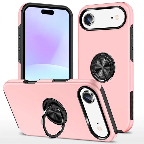 For iPhone Air Case PC + TPU Phone Cover with Rotatable Ring Holder - Rose Gold - 1