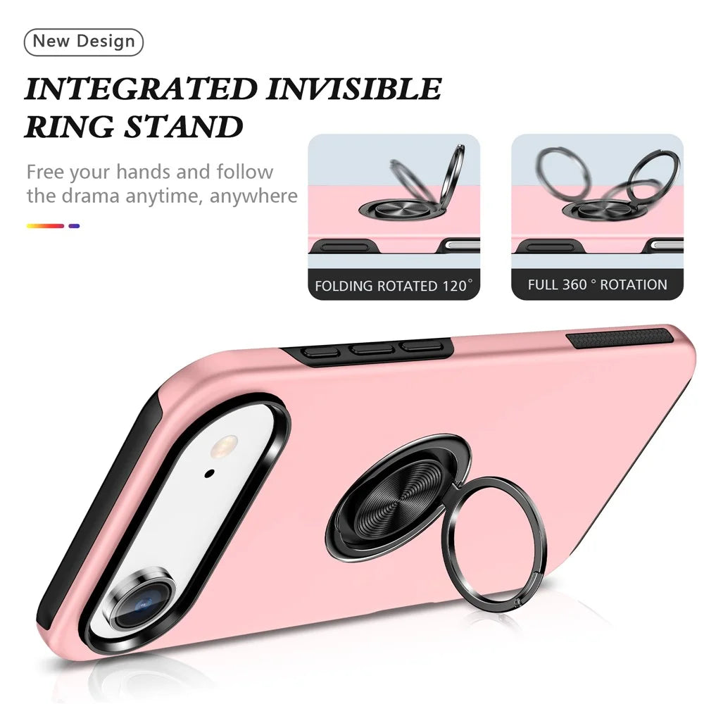 For iPhone Air Case PC + TPU Phone Cover with Rotatable Ring Holder - Rose Gold - 2
