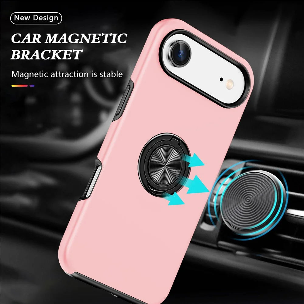 For iPhone Air Case PC + TPU Phone Cover with Rotatable Ring Holder - Rose Gold - 3