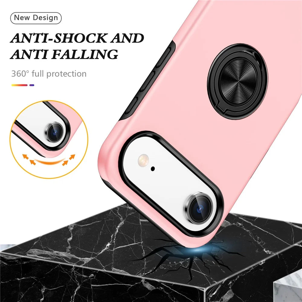 For iPhone Air Case PC + TPU Phone Cover with Rotatable Ring Holder - Rose Gold - 4