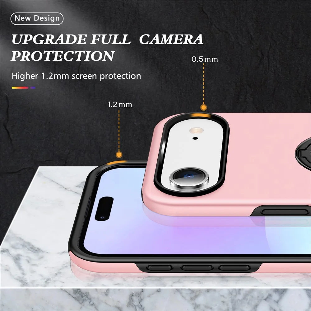 For iPhone Air Case PC + TPU Phone Cover with Rotatable Ring Holder - Rose Gold - 5