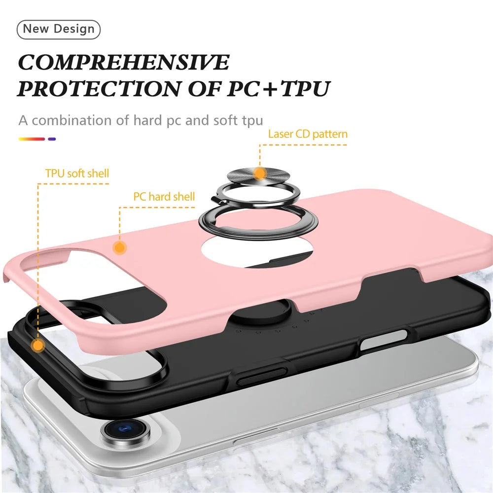 For iPhone Air Case PC + TPU Phone Cover with Rotatable Ring Holder - Rose Gold - 7