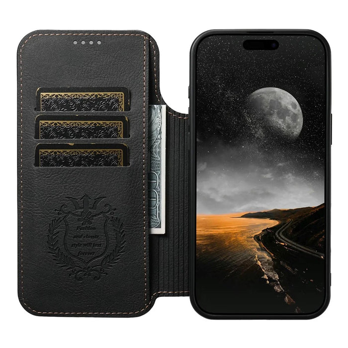 SUTENI J06 For iPhone 17 Pro Max Case Litchi Texture Leather Wallet Phone Shell Compatible with MagSafe - Black - 2
