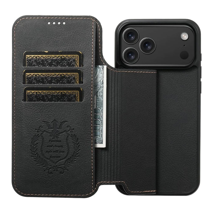 SUTENI J06 For iPhone 17 Pro Max Case Litchi Texture Leather Wallet Phone Shell Compatible with MagSafe - Black - 3