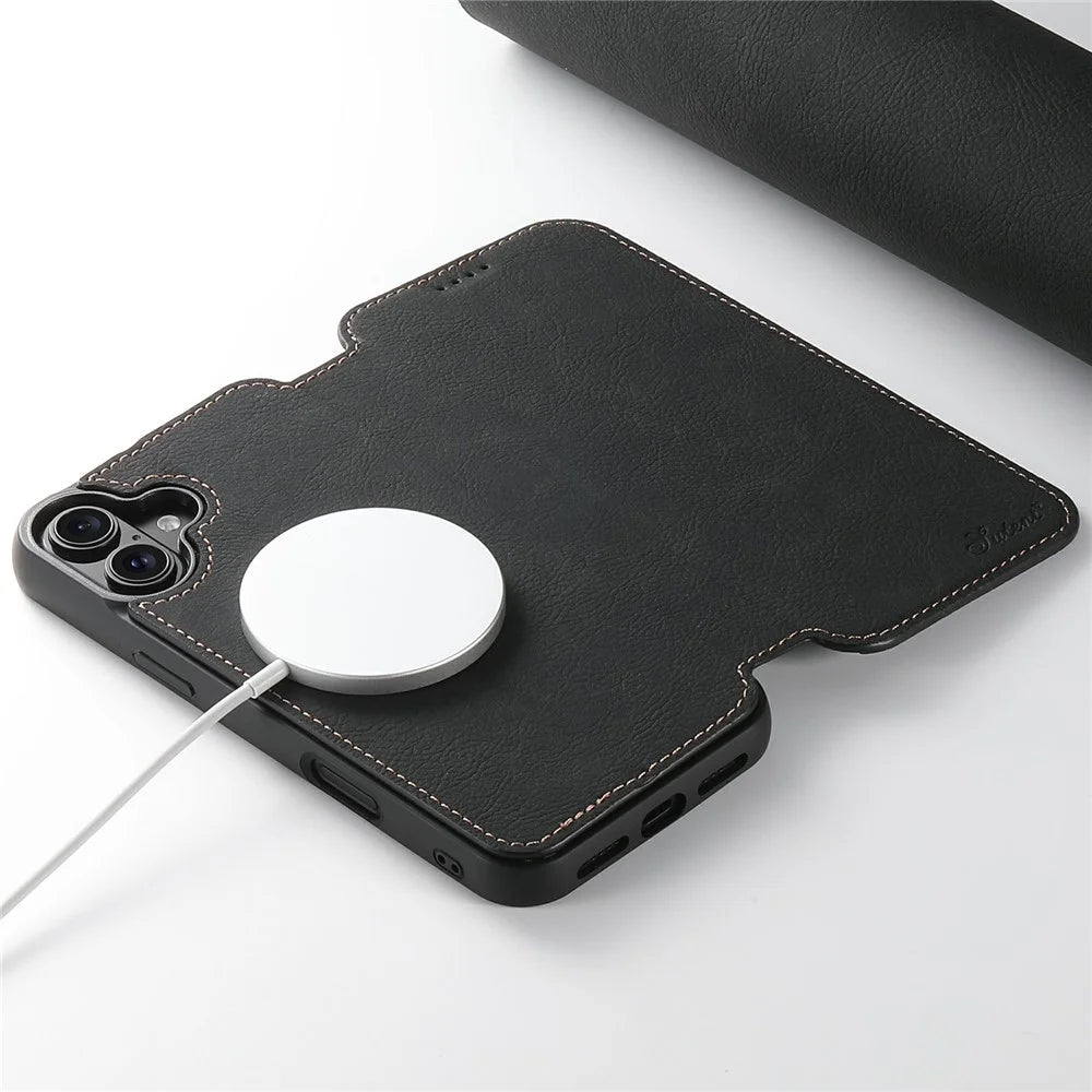 SUTENI J06 For iPhone 17 Case Litchi Texture Leather Wallet Phone Shell Compatible with MagSafe - Black - 4