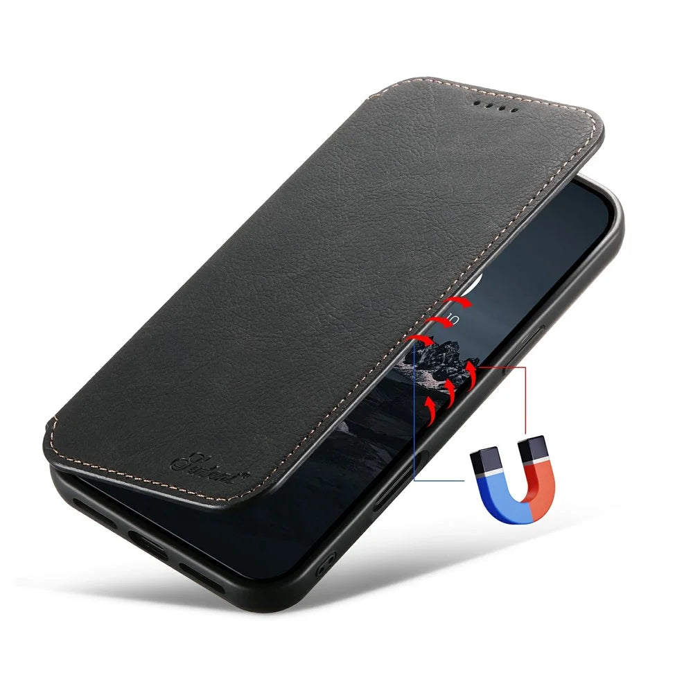 SUTENI J06 For iPhone 17 Case Litchi Texture Leather Wallet Phone Shell Compatible with MagSafe - Black - 5