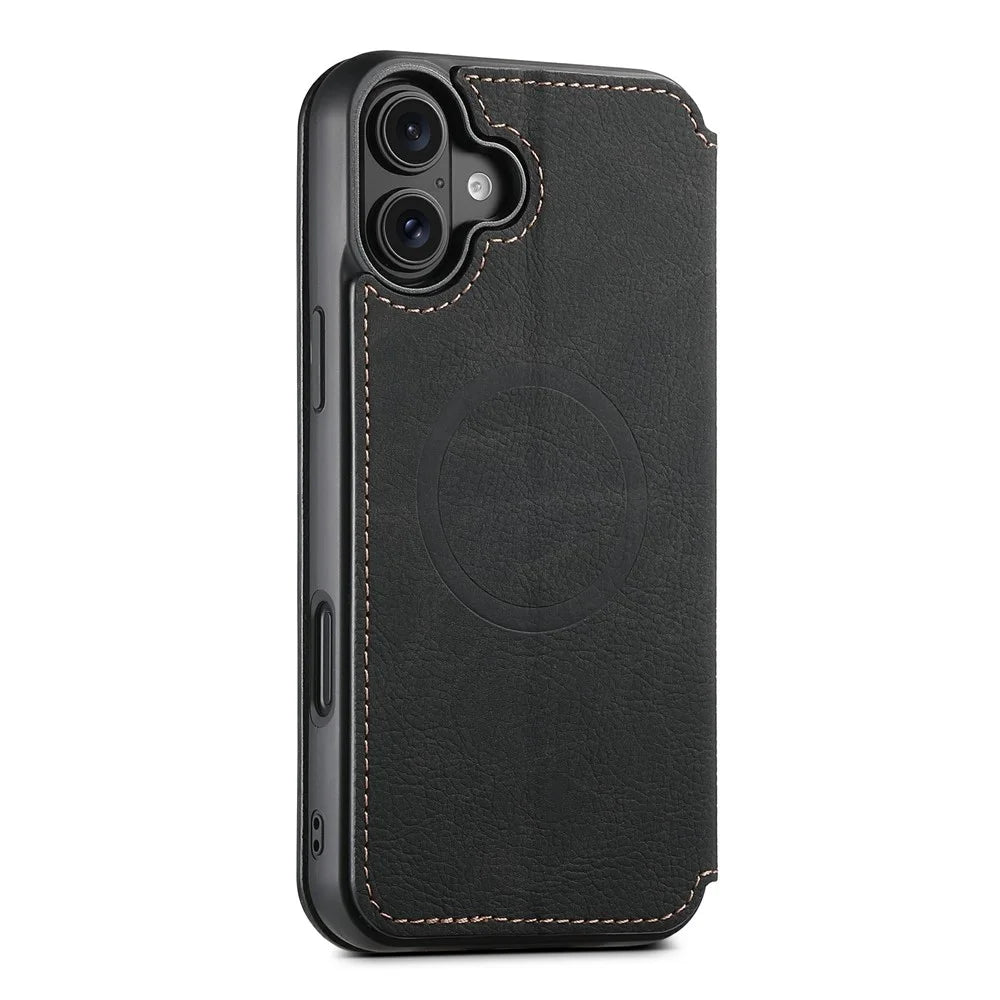 SUTENI J06 For iPhone 17 Case Litchi Texture Leather Wallet Phone Shell Compatible with MagSafe - Black - 7