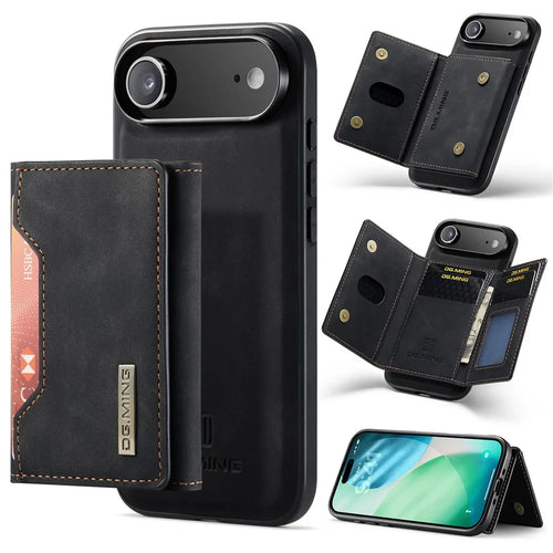 DG.MING M2 Series for iPhone Air Case PU + PC + TPU Phone Cover Detachable Wallet - Black - 1