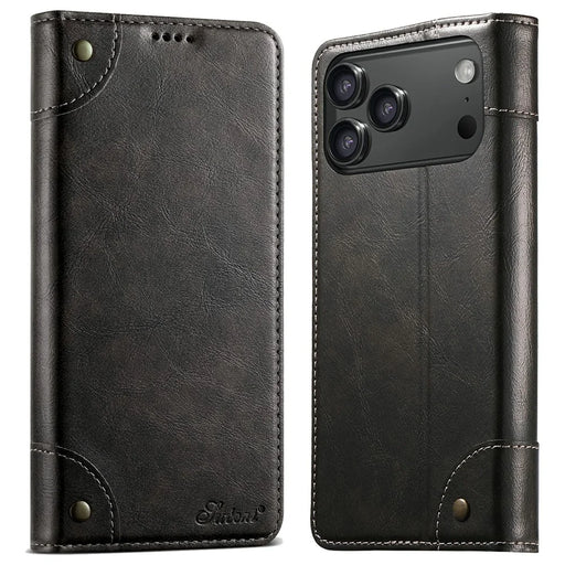 SUTENI For iPhone 17 Pro Case PU Leather Stand Wallet Phone Cover - Black - 1