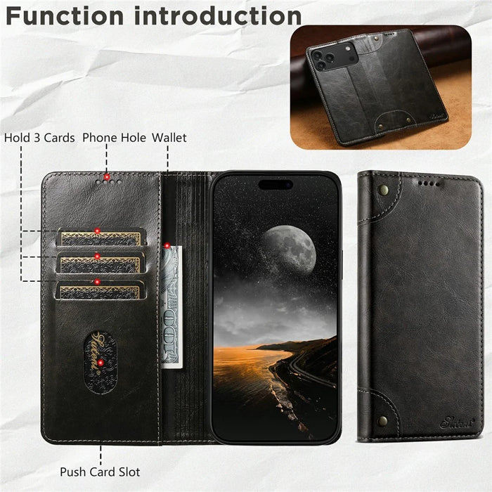 SUTENI For iPhone 17 Pro Case PU Leather Stand Wallet Phone Cover - Black - 2