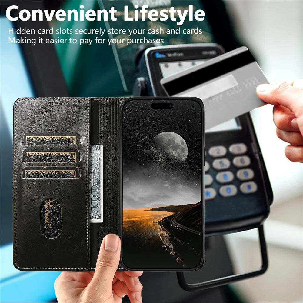 SUTENI For iPhone 17 Pro Case PU Leather Stand Wallet Phone Cover - Black - 4