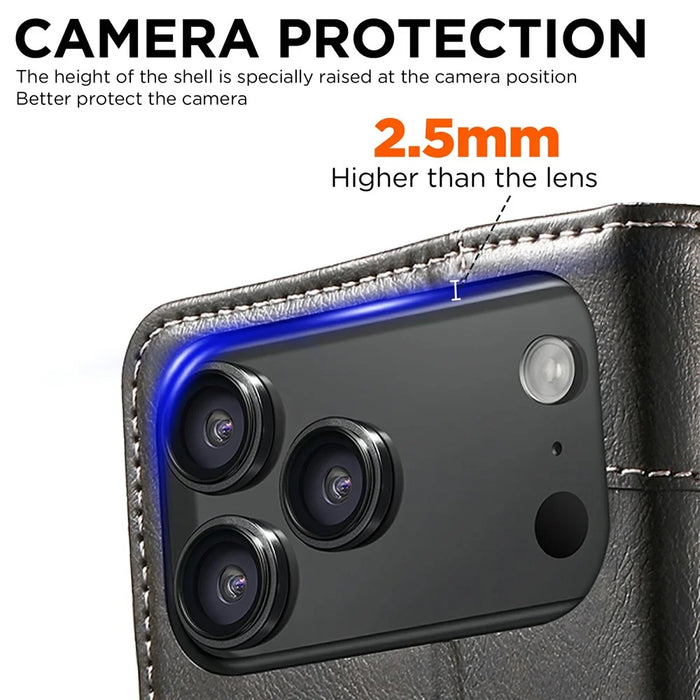 SUTENI For iPhone 17 Pro Case PU Leather Stand Wallet Phone Cover - Black - 7
