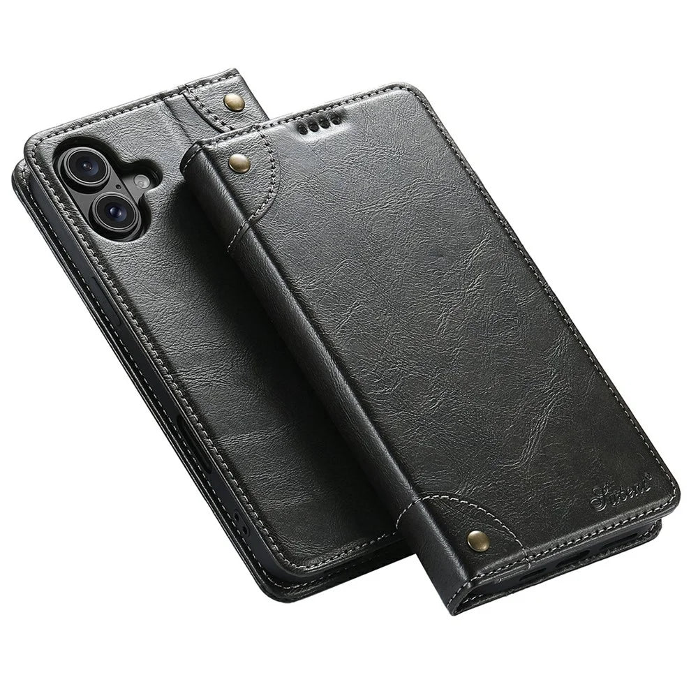 SUTENI For iPhone 17 Case PU Leather Stand Wallet Phone Cover - Black - 1