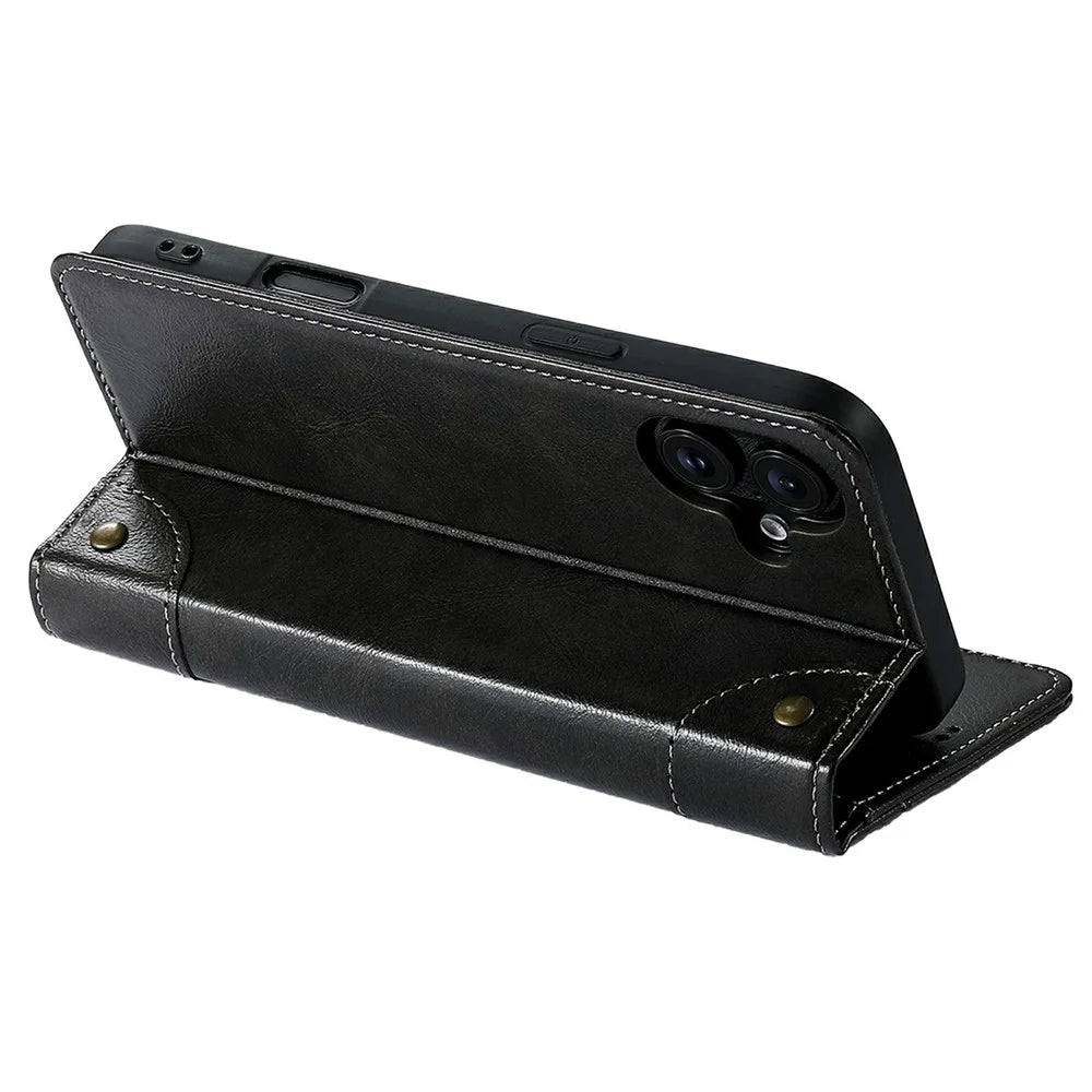 SUTENI For iPhone 17 Case PU Leather Stand Wallet Phone Cover - Black - 3
