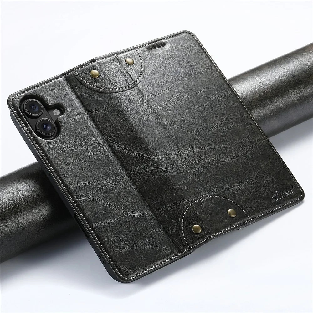 SUTENI For iPhone 17 Case PU Leather Stand Wallet Phone Cover - Black - 4