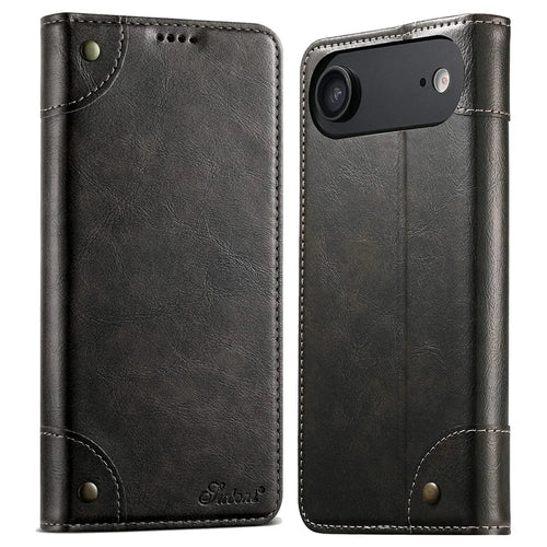 SUTENI For iPhone Air Case PU Leather Stand Wallet Phone Cover - Black - 1