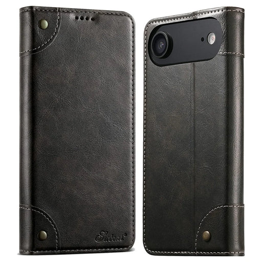 SUTENI For iPhone Air Case PU Leather Stand Wallet Phone Cover - Black - 1