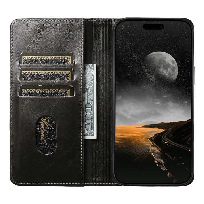 SUTENI For iPhone Air Case PU Leather Stand Wallet Phone Cover - Black - 2