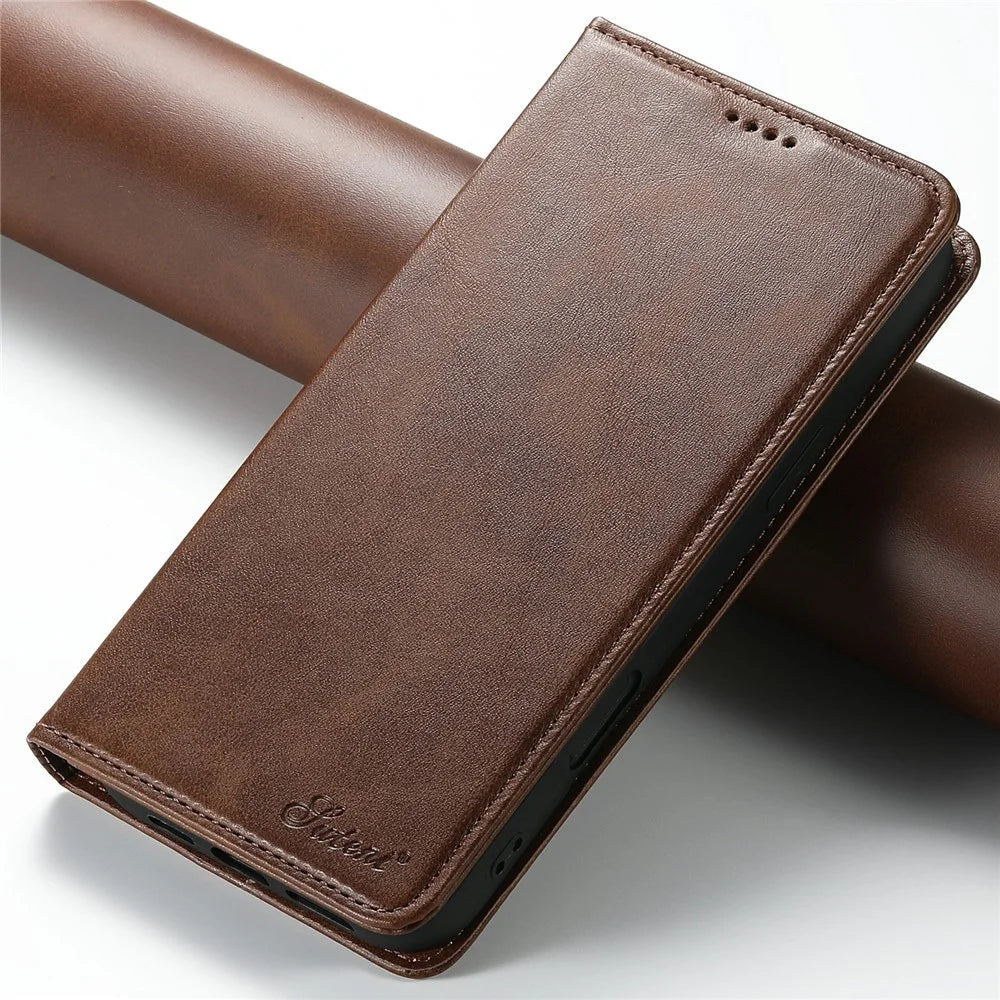 SUTENI For iPhone 17 Case PU Leather Wallet Stand Magnetic Closing Phone Cover - Brown - 6