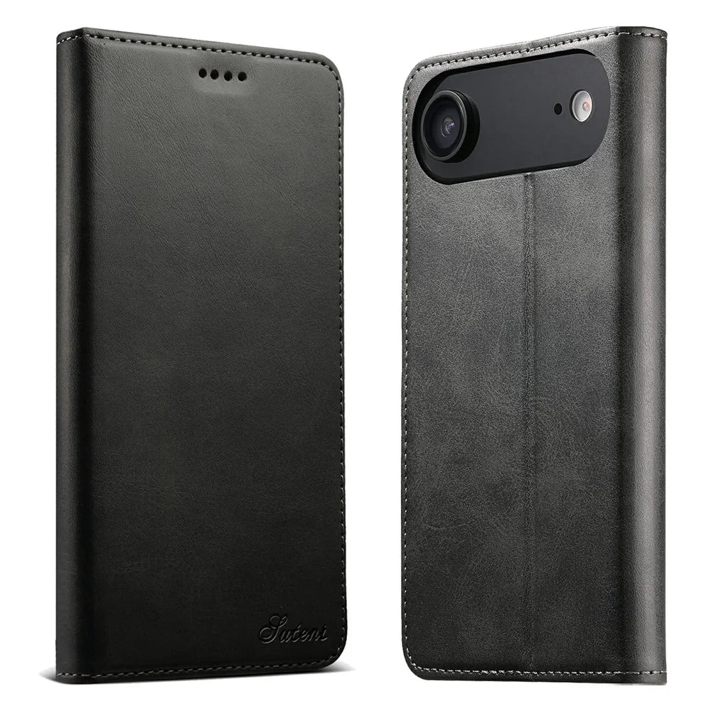 SUTENI For iPhone Air Case PU Leather Wallet Stand Magnetic Closing Phone Cover - Black - 1