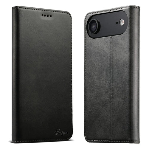 SUTENI For iPhone Air Case PU Leather Wallet Stand Magnetic Closing Phone Cover - Black - 1