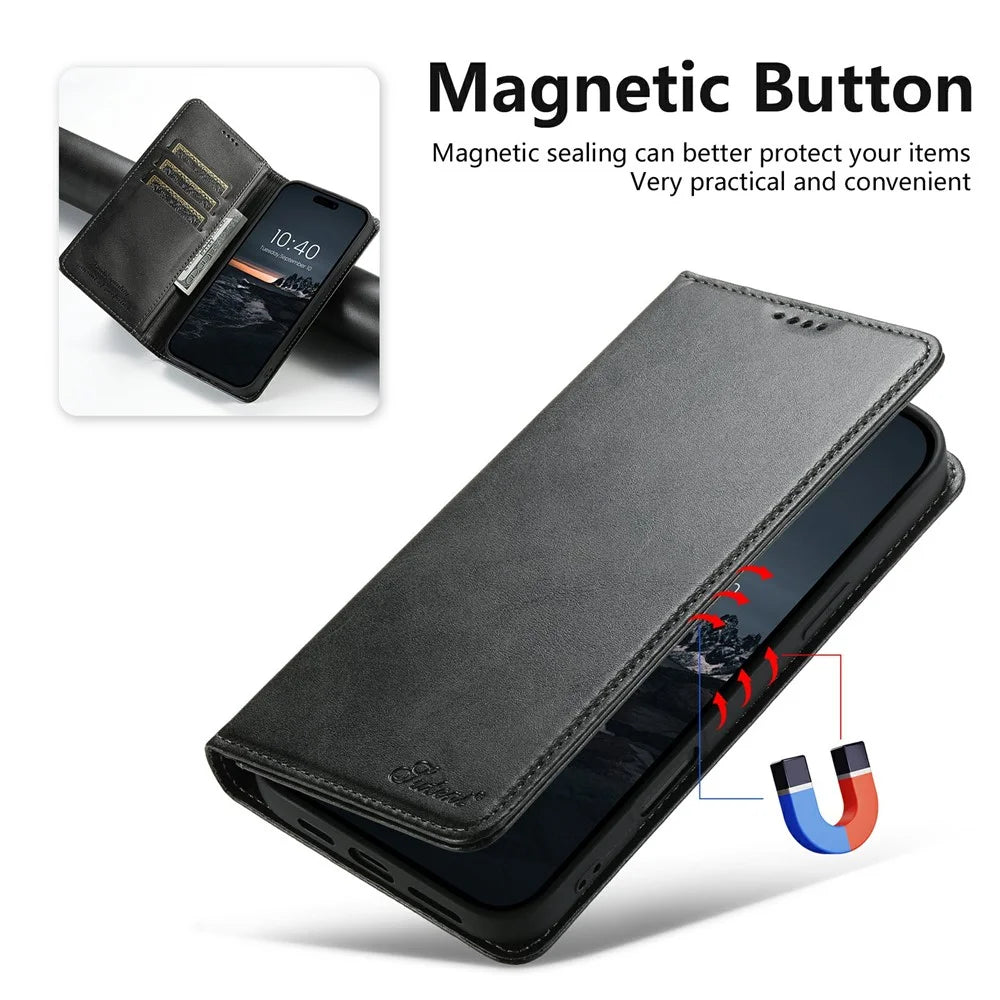 SUTENI For iPhone Air Case PU Leather Wallet Stand Magnetic Closing Phone Cover - Black - 3