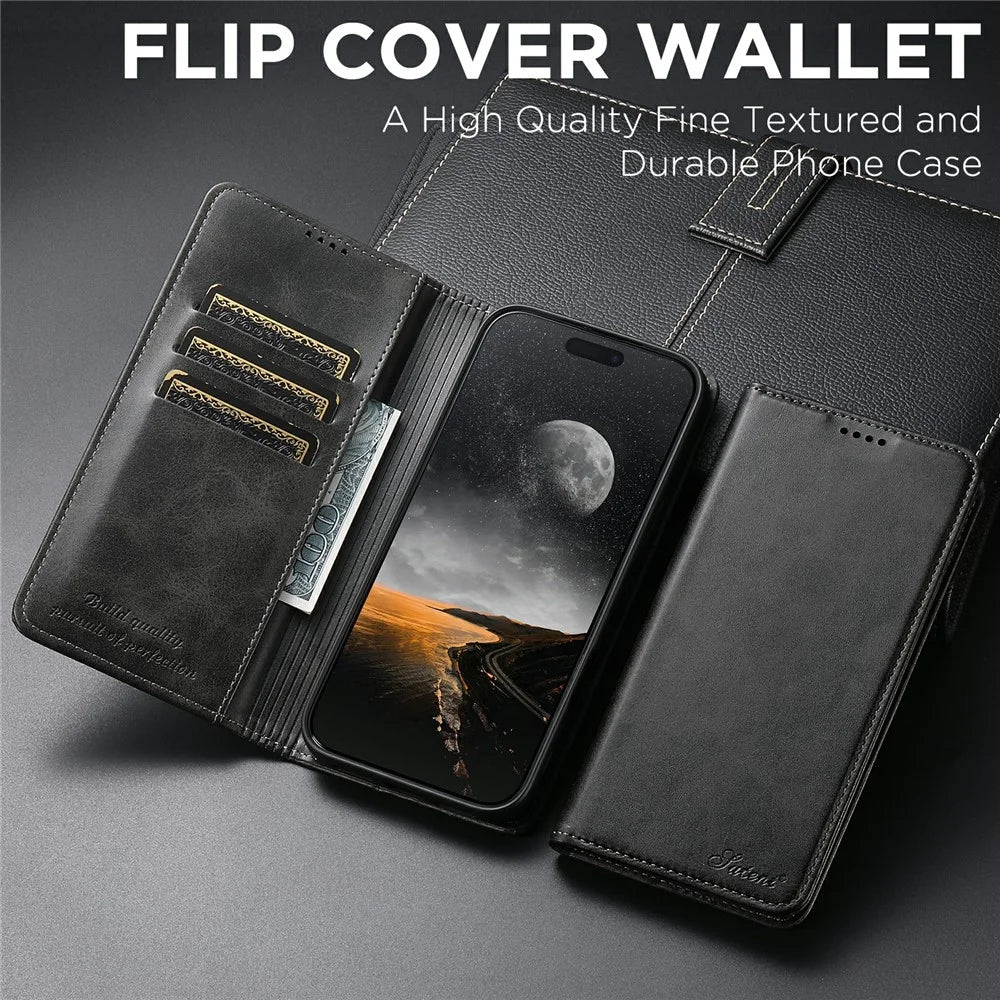 SUTENI For iPhone Air Case PU Leather Wallet Stand Magnetic Closing Phone Cover - Black - 4