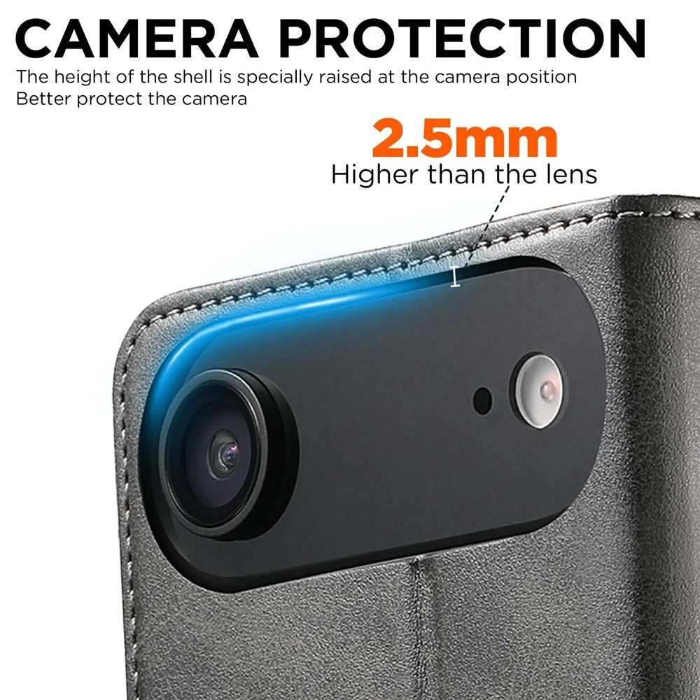 SUTENI For iPhone Air Case PU Leather Wallet Stand Magnetic Closing Phone Cover - Black - 7