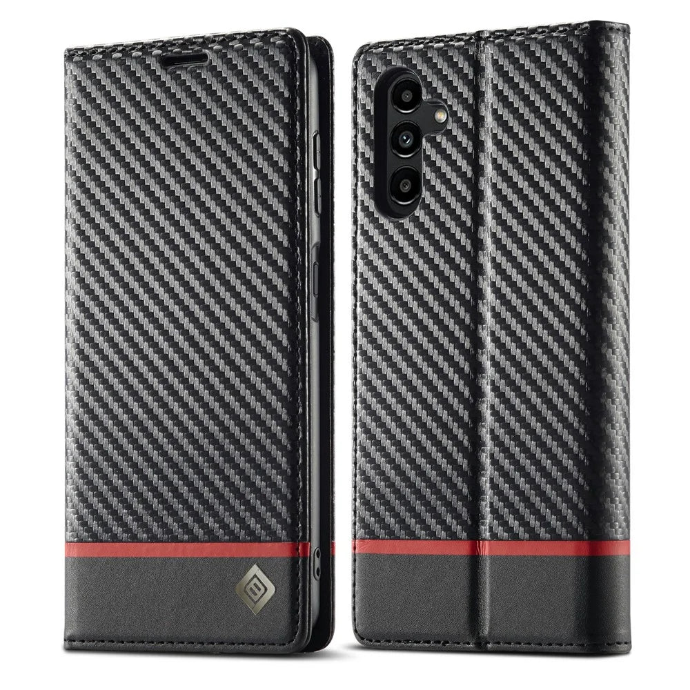 LC.IMEEKE For Samsung Galaxy S25 FE Wallet Case Carbon Fiber Texture Leather Phone Cover - Horizontal Stripe - 1