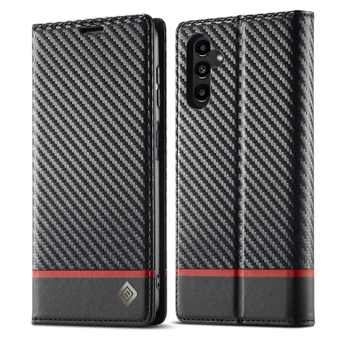 LC.IMEEKE For Samsung Galaxy S25 FE Wallet Case Carbon Fiber Texture Leather Phone Cover - Horizontal Stripe - 1