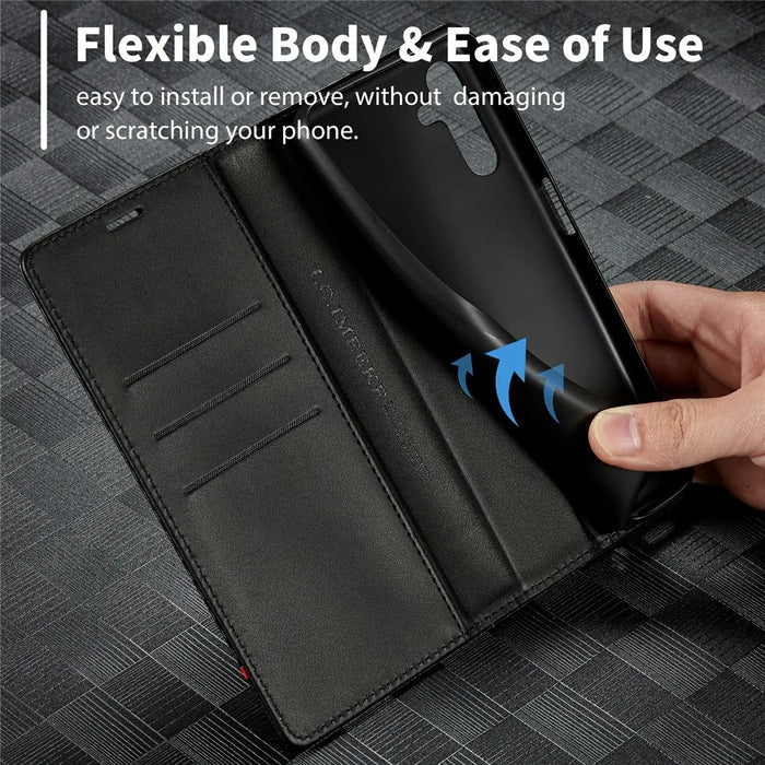 LC.IMEEKE For Samsung Galaxy S25 FE Wallet Case Carbon Fiber Texture Leather Phone Cover - Horizontal Stripe - 4