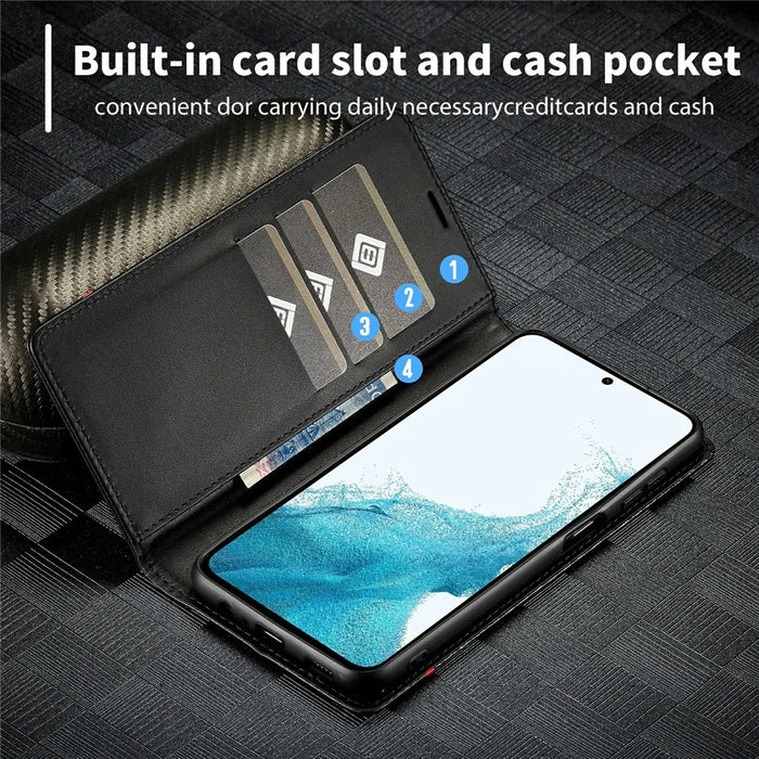 LC.IMEEKE For Samsung Galaxy S25 FE Wallet Case Carbon Fiber Texture Leather Phone Cover - Horizontal Stripe - 6