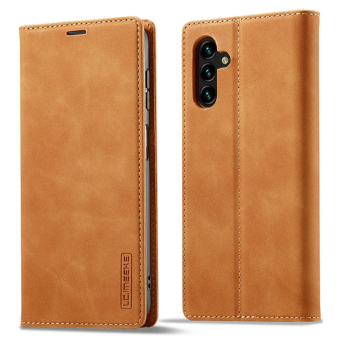 LC.IMEEKE For Samsung Galaxy S25 FE Case Wallet Microfiber Leather Phone Cover - Brown - 1