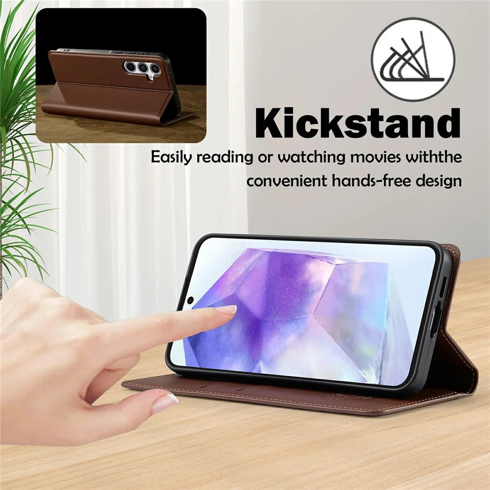 LC.IMEEKE L1 Series for Samsung Galaxy S25 FE Case PU Leather Wallet Stand Protective Phone Cover - Brown - 7